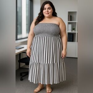 B2554- TS Convertible Smocked Skirt Dress Riviera Stripe Silver 3X (24W–26W) NWT